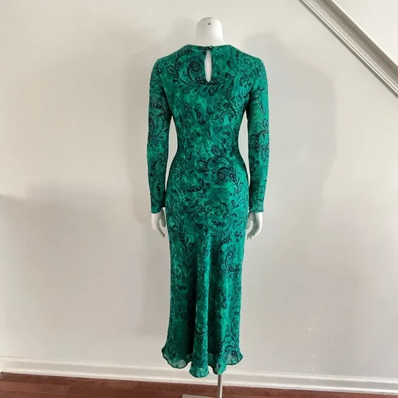 Zara Bloggers Favorite Jacquard Print Long Sleeve Dress Maxi Green S